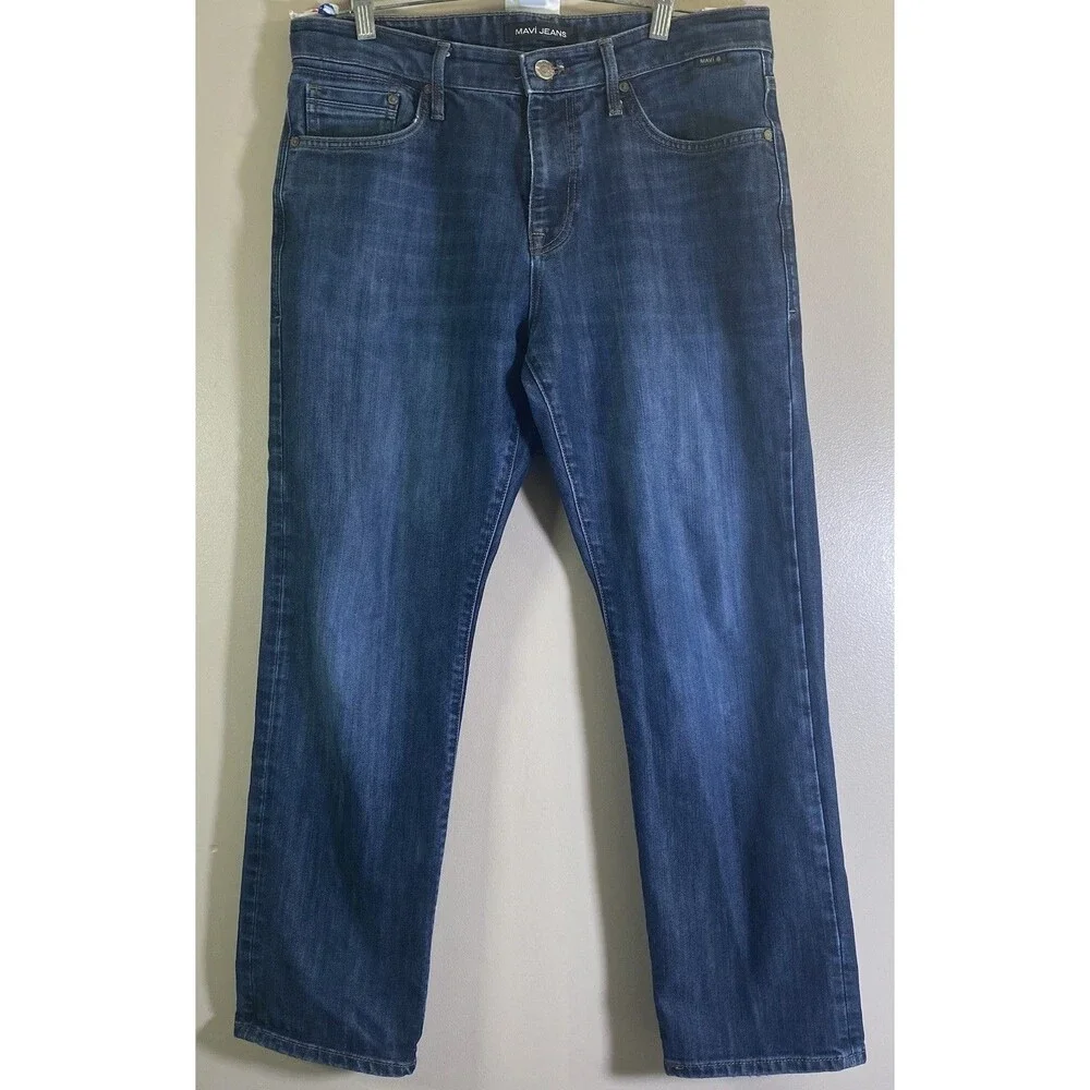 Mavi Jeans Mens 34x30 Blue Matt Relaxed Straight Leg Denim Zip Fly